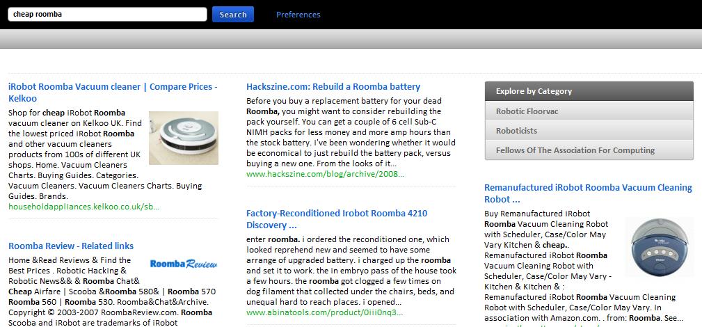 Results for searching for a cheap Roomba on Cuil Results for searching for a cheap Roomba on Cuil